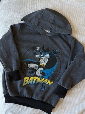 DC Kids' Batman Hoodie - Charcoal Gray with Blue & Yellow Graphic